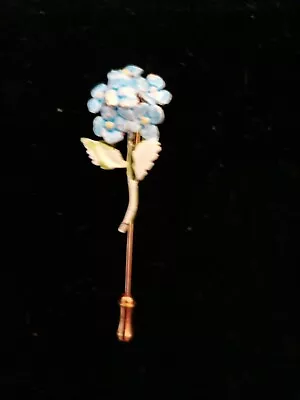 Vintage Enamel Light Blue Flower Rhinestone Hat Stick Pin • $5