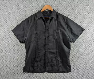 £37.50 • Buy FARIANI Italy Vintage Men's Black Guayabera Designer Cuban Linen Button Shirt  L