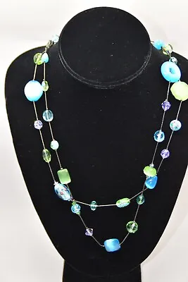 Dabby Reid Annie Illusions Gunmetal Chain Assorted Green And Blue Bead Necklace • $40