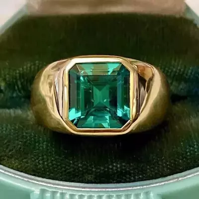 3 Ct Emerald Cut Simulated Emerald Men's Wedding Ring In 14k Yellow Gold Plated • $110.93