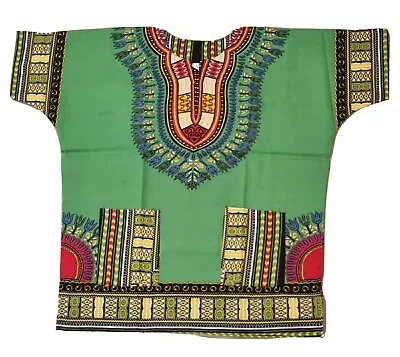 Unisex Dashiki African Tribal Print Caftan Shirt Green - 3XL • £12