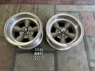 VINTAGE PAIR NOS US MAG 5 SPOKE TORQUE THRUST 15x8 1/2 FORD MOPAR 5 ON 4 1/2 • $1299