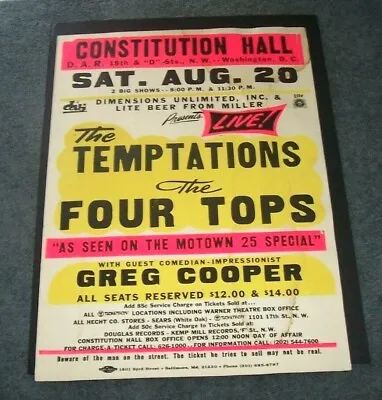 Motown Original The Temptations & 4 Tops Globe Boxing Style 89 Concert  Poster • $895