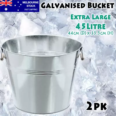 2x XL Large 45L Galvanised Ice Bucket Steel Metal Water Drink Wine Cooler Tub • $59.97