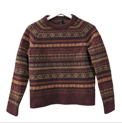 J. Crew Glendorn Lambswool Fair Isle Crewneck Sweater Burgundy Size L STY# H1867 • $33