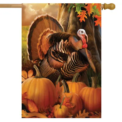 $15.99 • Buy Harvest Turkey Fall Thanksgiving House Flag Autumn Pumpkins 28  X 40  Briarwood