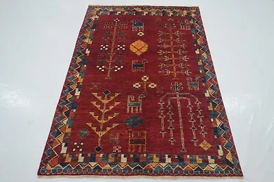 4 X 6 Ft Red Animal Gabbeh Tribal Afghan Hand Knotted Wool Area Rug • $549