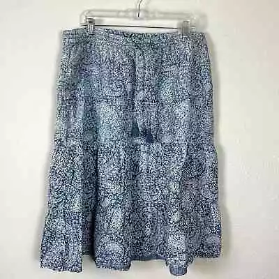 J.Jill Vintage Chambray Jean Prairie Skirt XL Paisley Floral Tiered Boho Tassels • $39.20