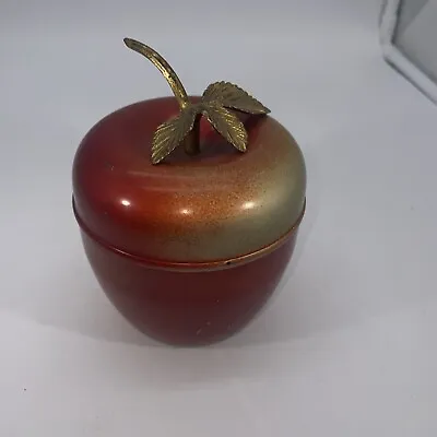 Vintage Metal Red Apple Jelly Jar With Hazel Atlas Insert Gold Stem And Leaves • $19.99