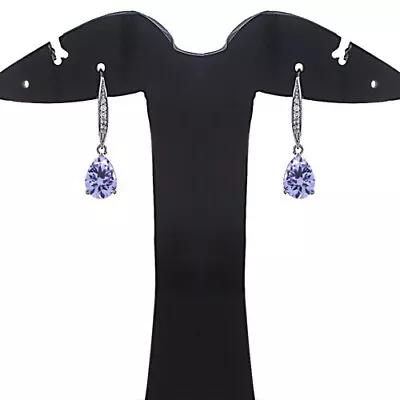 Drop Dangle Earrings Tanzanite & Natural Diamond 14k White Gold Plated Silver • $72.08