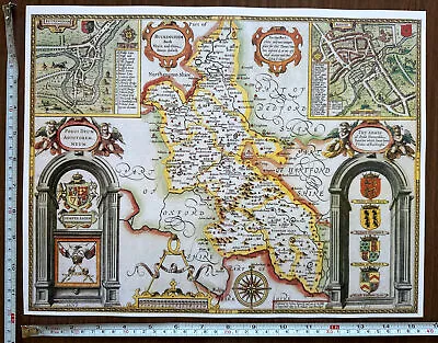 £12 • Buy Old Tudor Poster Map Of Buckinghamshire Speed 1600's 15  X 12 Reprint Antique