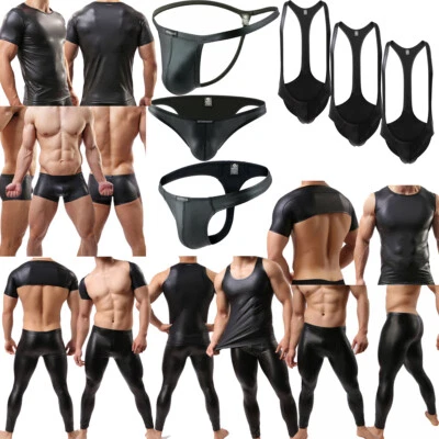 £14.53 • Buy Leather Sexy Men Underwear Tank Tops T-shirt Men Vest Gay Jockstrap Boxer Briefs
