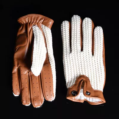 Men's 100% Real Leather Retro Unlined Driving Knitted Touch Screen Short Gloves • $33.80