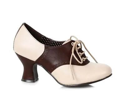 Brown Cream Saddle Shoes 40s 50s Pinup Girl USO Vintage Heels Womans 7 8 9 10 11 • £56.84