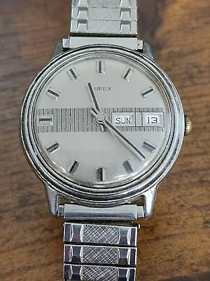 Vintage Timex Silver Tone Manual Wind Up Watch With Day And Date WORKING • $55