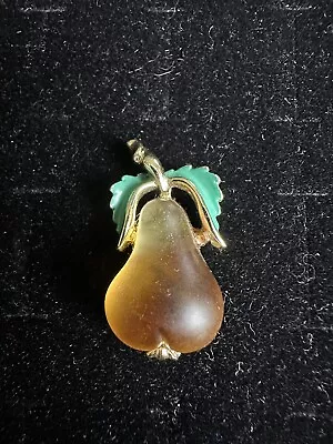 Vintage Austria Molded Glass Fruit Pear Brooch Pin Unsigned NICE  1-1/4” Long • $28.60