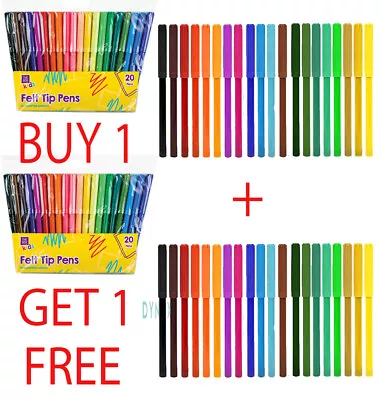 48 Pack Felt Tip Pens Fibre Tipped Drawing Markers Painting Colouring Art School • £4.95