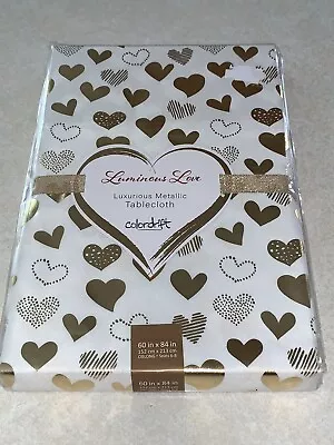 COLORDRIFT TABLECLOTH VALENTINE HEARTS GOLD METALLIC 60” X 84” NWT • $29.99