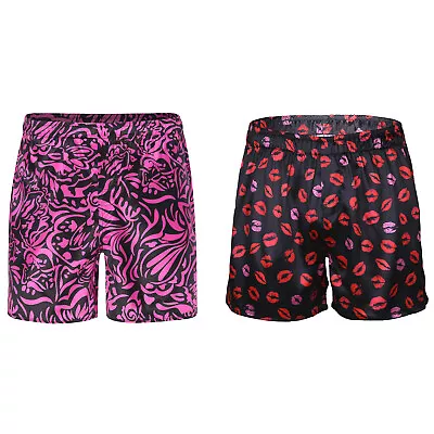 Mens Silk Satin Boxer Shorts Lip Print Loose Sports Lounge Short Pants Underwear • $10.79