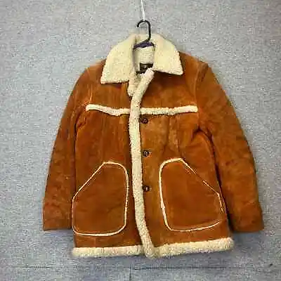 Vintage 1960s 1970s Genuine Leather Richman Brothers Suede Sherpa Jacket Orange • $51.99