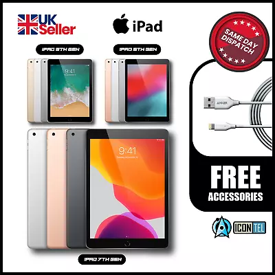 Apple IPad 2nd4th5th 6th 7th 8th 9th Generation WIFI & Cellular 16GB-128GB • £189.99