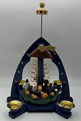 Vintage Pyramid Blue Nativity Wood Candle Christmas Carousel *Missing Blades* • $70