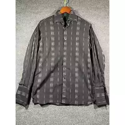 J. Ferrar Modern Fit Button Up Shirt Men's Medium Black/Purple Striped LS • $8.55