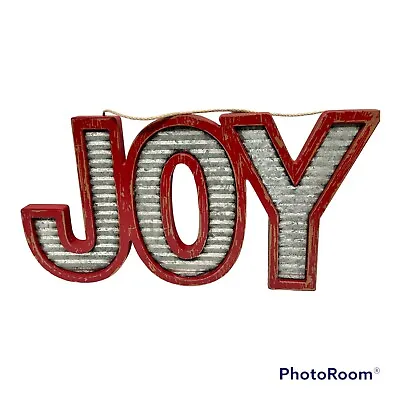 Hanging Corrugated Tin Wood Sign Joy Christmas Modern 18  • £12.26