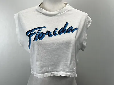 Vintage Hanes Florida Crop Top Baby Tee Tshirt XL 90’s Midriff READ Made In USA • $25