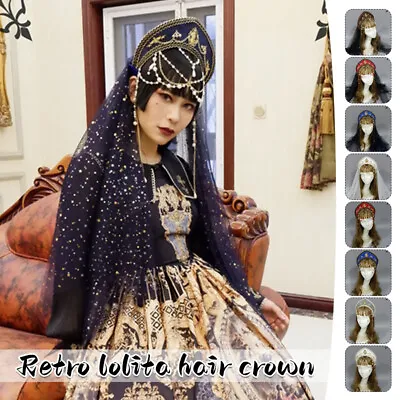 Medieval Royal Tudor Crown Headband Handmade Lolita Virgin Hair Retro Cosplay • £38.34