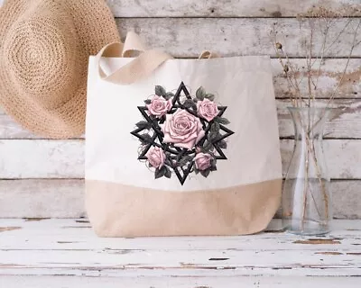 Gothic Style Jute Bag  Gothic Pink Roses Book Bag Jute Bag Gift For Her • £13.50