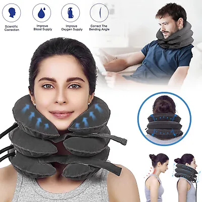 Air Inflatable Pump Neck Head Cervical Traction Stretcher Pain Relief Pillow UK • £10.90