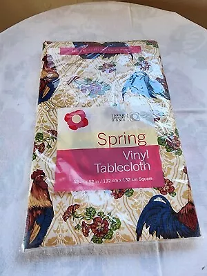 Vinyl Rooster Tablecloth Town & Country Home Blue Rooster & Floral • $6.59