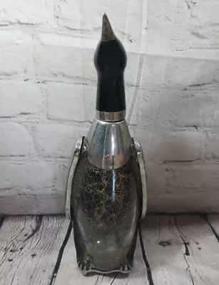 50s Penguin Musical Barware Decanter Plays 'How Dry I Am' Music Box Glass Chrome • $39.64