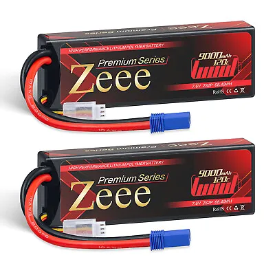 $90.99 • Buy 2x Zeee 7.6V 120C 9000mAh HV 2S LiPo Battery EC5 Hardcase For RC Car Truck Heli