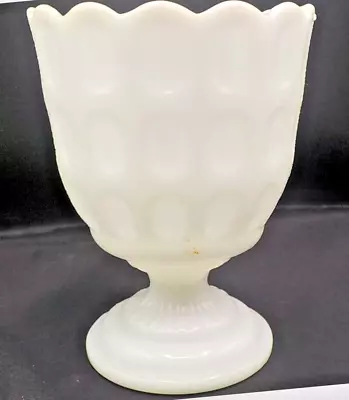 Vintage E.O. Brody Co Milk Glass Thumbprint Footed Scalloped Vase Compote M4200 • $10