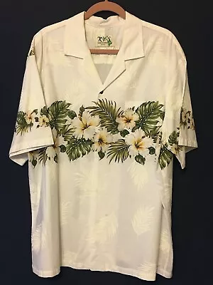 KY's Fashion Authentic Vtg HAWAIIAN Shirt - Men's XL - Ivory W/ Hibiscus - EUC • $19.60