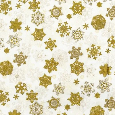 Christmas Fabric - Merry Berry Bright Metallic Snowflake Off White - RJR YARD • $10.97