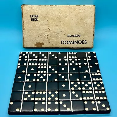 Puremco Extra Thick Marblelike BLACK Dominoes Complete With Box • $44.97