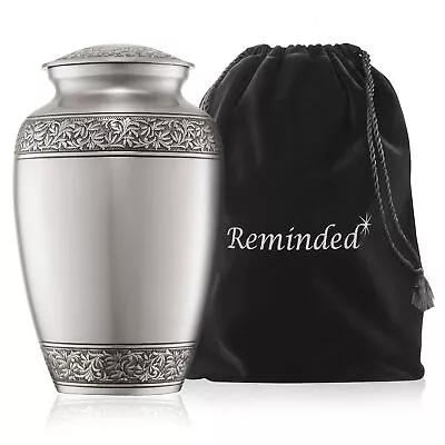 Reminded Cremation Memorial Urn For Human Ashes Silver Adult Funeral Urn Wit... • $87.58