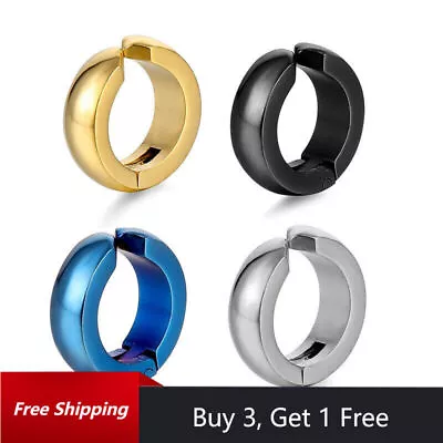 PAIR Mens Fake Clip On Earrings Thick Huggie Hoop Ear Cuff Non Piercing Punk • £2.84