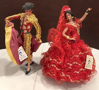 Matador Bull Fighter & Flamenco Dancer Castanets Vtg Dolls Marin Chiclana Spain • $120