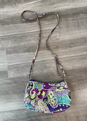 Vera Bradley Frannie Purple Paisley Pleated Crossbody Purse Bag Zip • $22.05