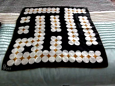 Vtg Vera Silk Square Twill Scarf Circles Hand Rolled /Black White/Tan • $17.99