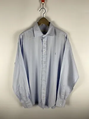 Vintage Y2K Yves Saint Laurent YSL Logo Blue Button Up Shirt Size 42 • $40