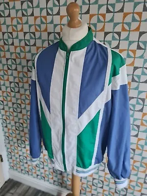 Gabicci Varsity Style Vintage Jacket Size XL White Blue Green VGC • £15