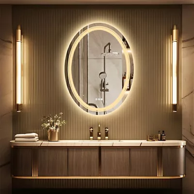 Oval LED Backlit Illuminated Vanity Mirror Anti-fog Bathroom Mirror 3Color Light • $119.98