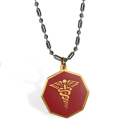 Custom Stainless Steel Medical Alert ID Gold Tone Necklace Pendant For Men Women • $10.59