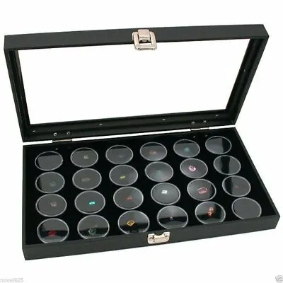 New Glass Top Jewelry Display Case Box Plus Black 24 Gem Large Jars Insert • $28.99