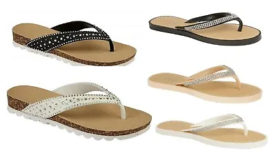 £7.99 • Buy Women's Ladies Glitter Jewel Toe Post Flip Flop Beach Sandals Size 3 4 5 6 7 8